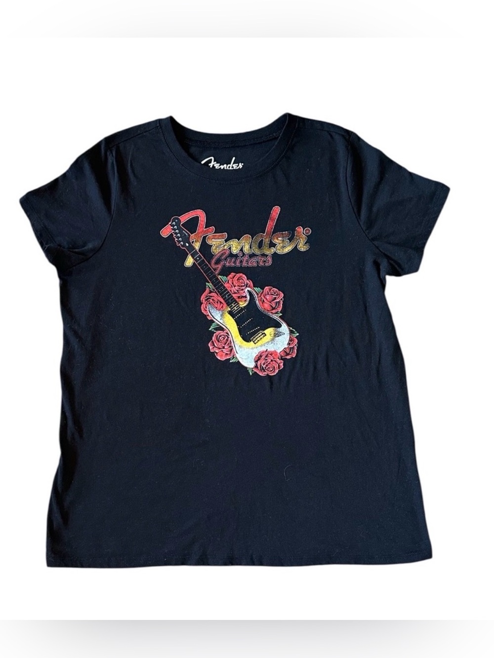 FENDER GUITAR red rose electric guitar black T-shirt from TORRID size 0 (L/12)